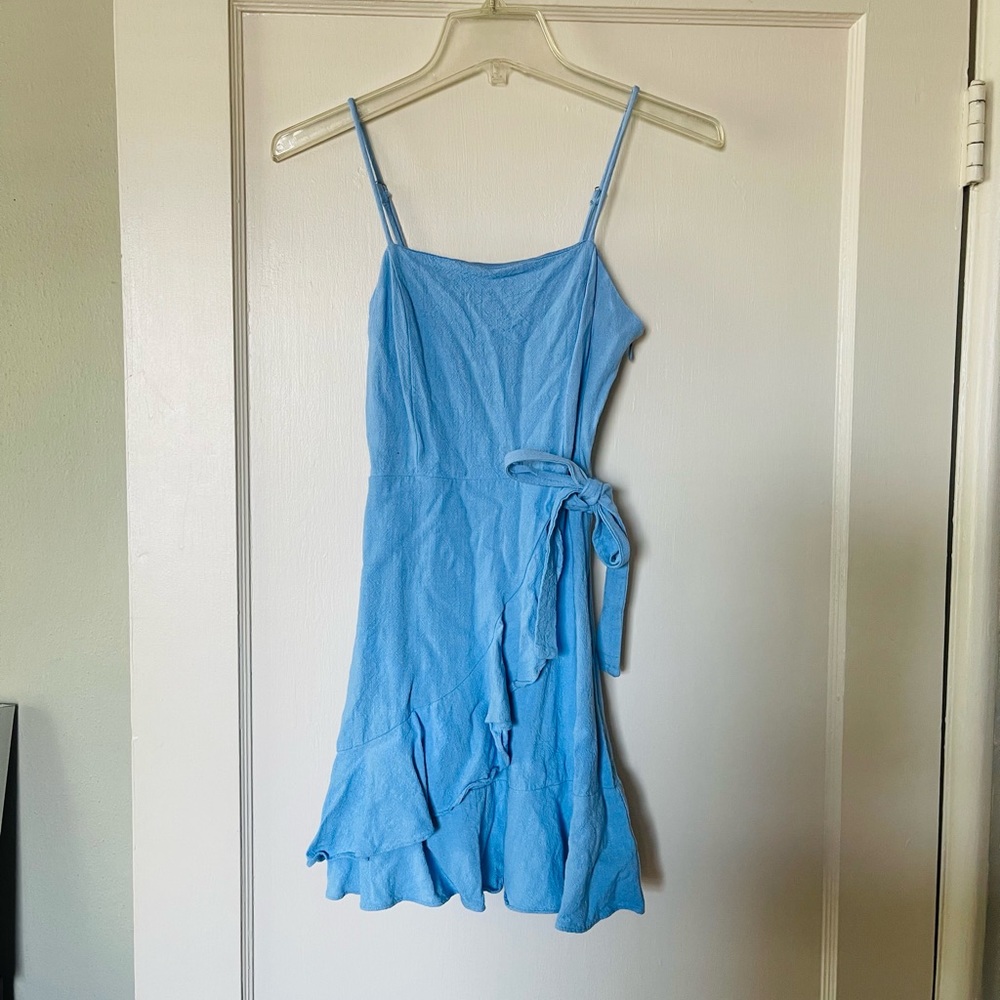 Light blue linen wrap dress